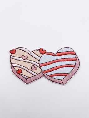Double Heart Embroidered Iron On Patch - Pink, Red, Cream, Light Blue